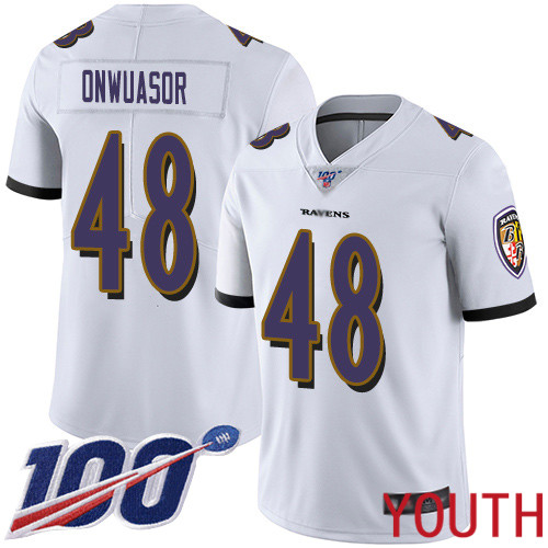 Baltimore Ravens Limited White Youth Patrick Onwuasor Road Jersey NFL Football #48 100th Season Vapor Untouchable